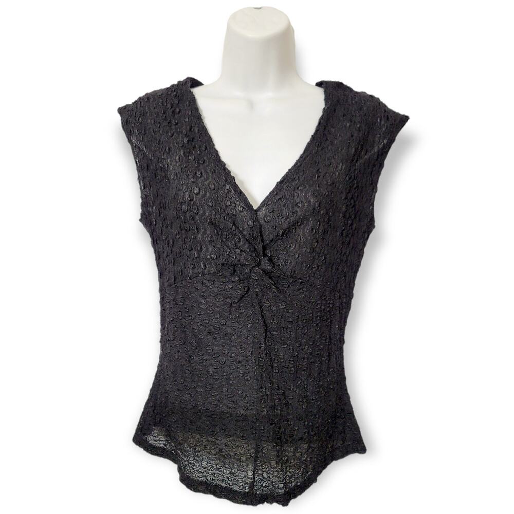 Bay Studio Career Black V Neckline Sheer Casual Work Top Size SMALL
